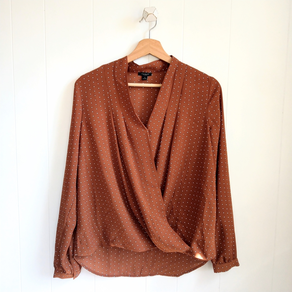☆ ANN TAYLOR Copper Polka Dot Blouse